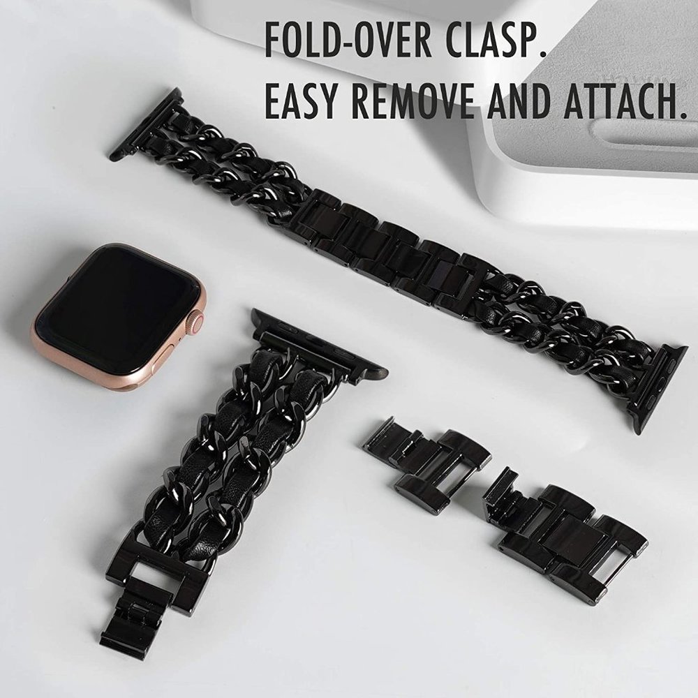 NEW Strap Chain Leather Stainless Band For Apple Watch - BB - Picture 13 of 16